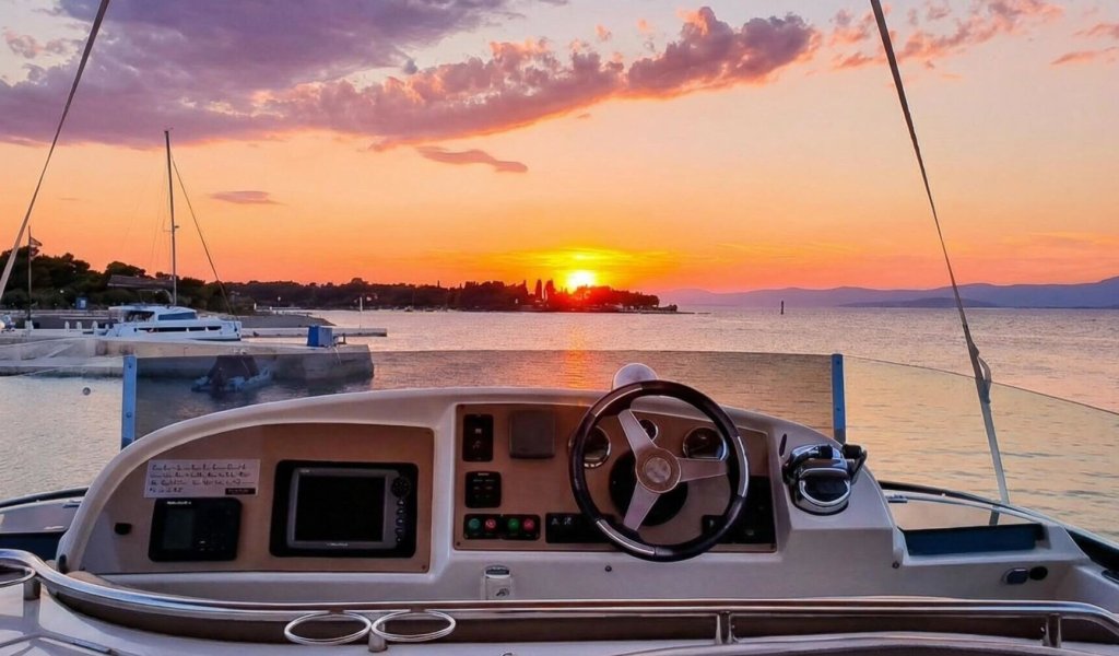 View from a luxury yacht at sunset along the Croatian coast