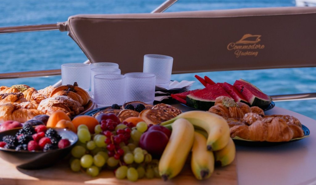 Onboard dining and marina stops during a private yacht charter in Croatia